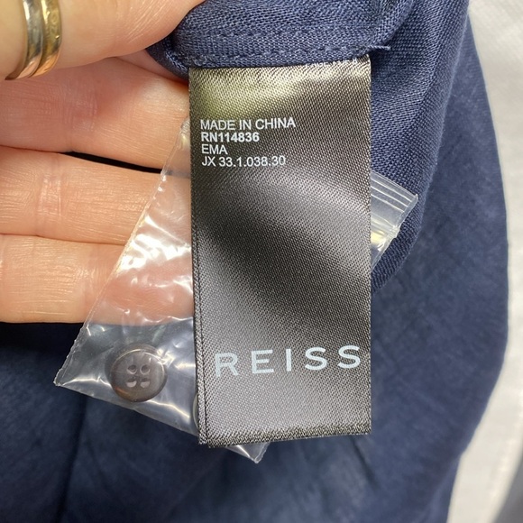 Reiss Ema Navy Sleeveless Linen Tie Front Playsuit Sz 10 - Picture 8 of 9